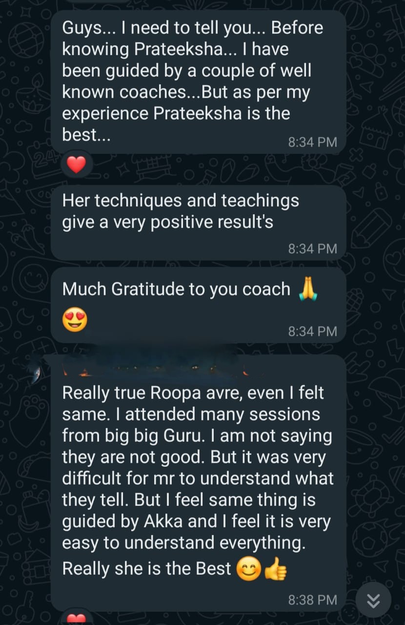 WhatsApp testimonial about emotional breakthrough