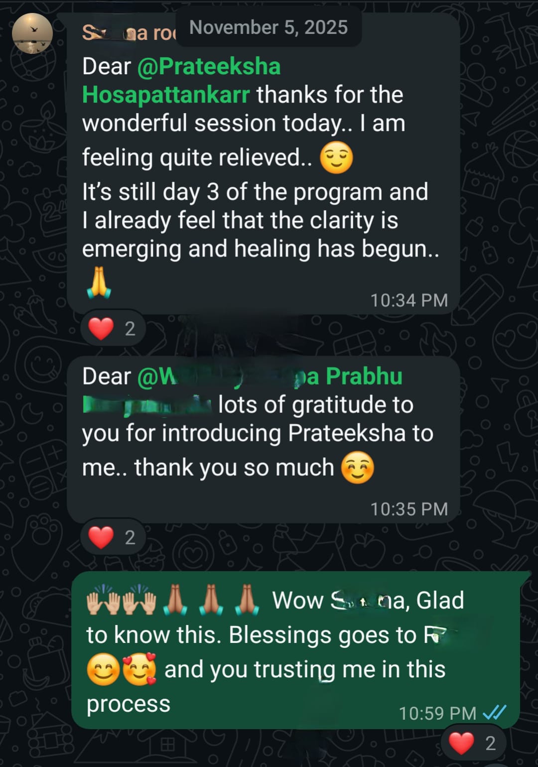 WhatsApp testimonial about relationship clarity
